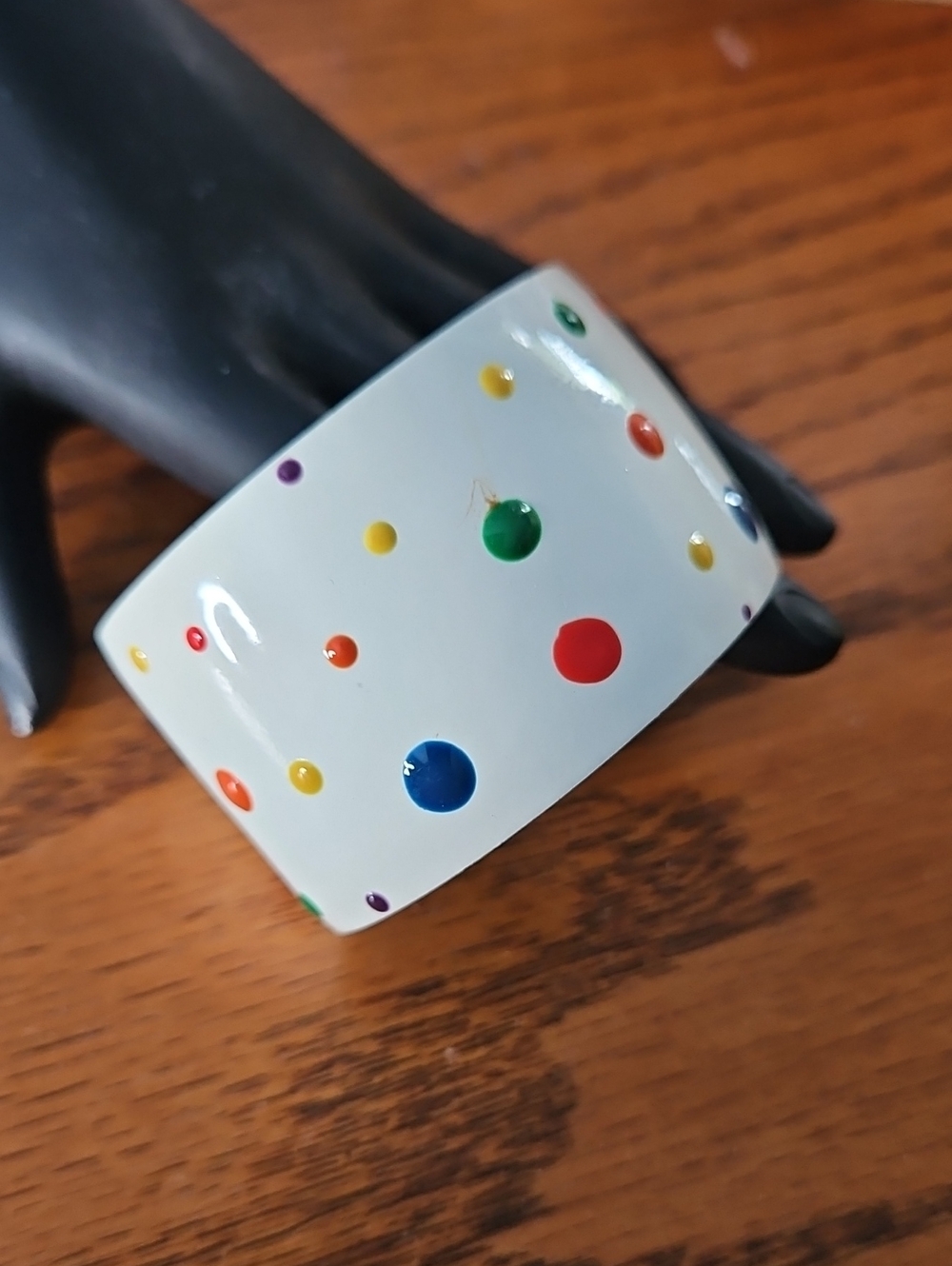 White Enamel Bangle with Multicolor Polka Dots
